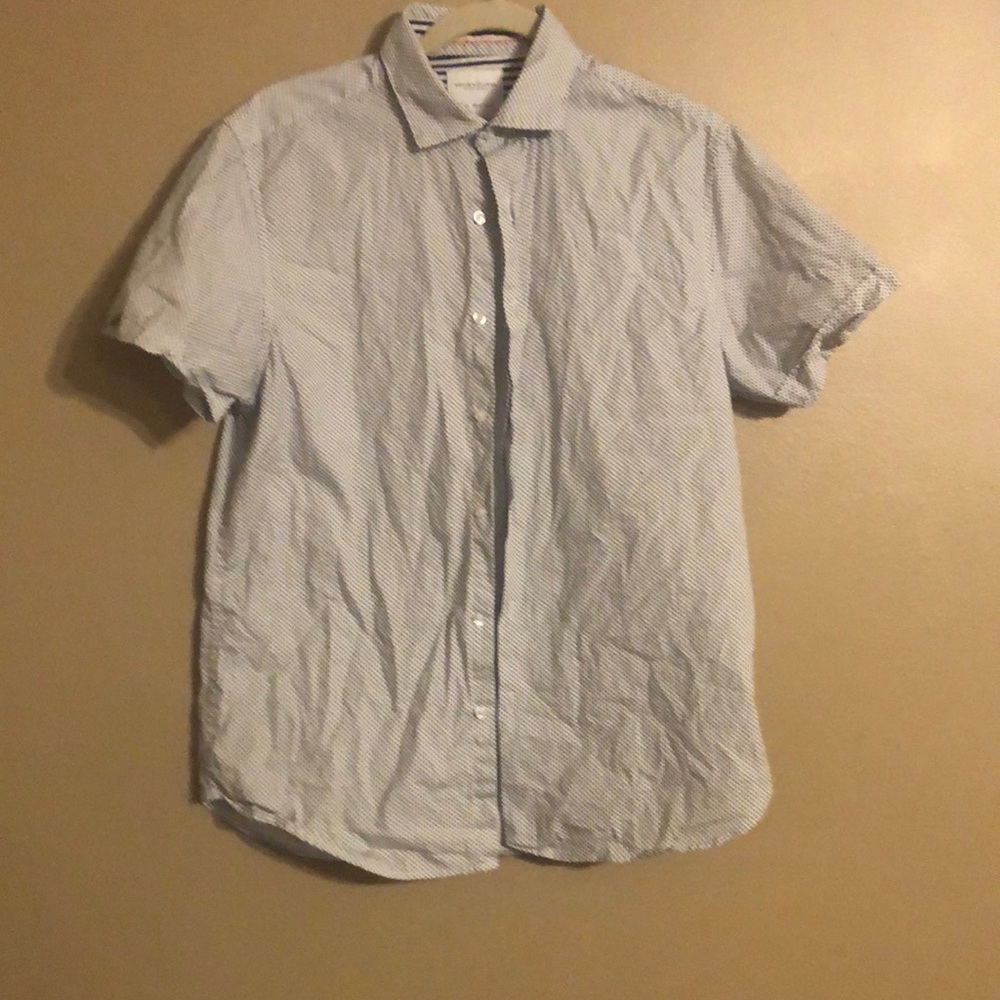 Denim & Flower Mens Slim fit short sleeve button up shirt Size M white/navy